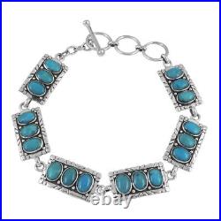SANTA FE Turquoise Link Bracelet for Women in Silver Size 7.5 Inches TCW 5.45ct
