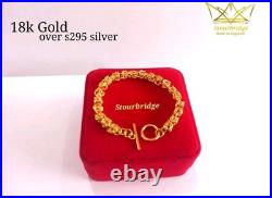 SOLID 18CT GOLD ON s295 SOLID SILVER 8 INCH Woman's CHARM BRACELET Gift
