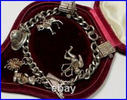 SOLID SILVER Vintage CHARM BRACELET with opening charms