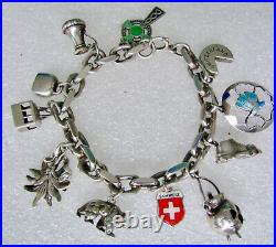 STERLING SILVER CHARM BRACELET Vtg Ireland & Switzerland Charms 20cm Length