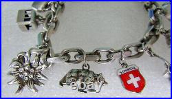 STERLING SILVER CHARM BRACELET Vtg Ireland & Switzerland Charms 20cm Length