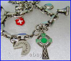 STERLING SILVER CHARM BRACELET Vtg Ireland & Switzerland Charms 20cm Length