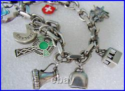 STERLING SILVER CHARM BRACELET Vtg Ireland & Switzerland Charms 20cm Length