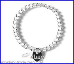 STERLING SILVER CURB LINK CHAIN CHARM BRACELET HEART PADLOCK CLASP 7.5 Long