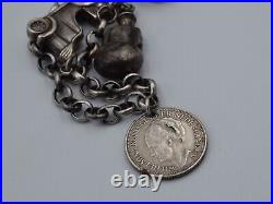 STERLING SILVER Coins 1941 Bracelet Vintage Antique Assorted Charms Chain Buddha