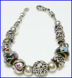 Samuel Benham Sterling Silver 18k Gemstone Murano Designer Packed Charm Bracelet