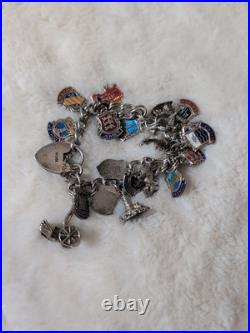 Samuel Lawrence Beverley 1950s 925 Silver Travel Charm Bracelet Enamel