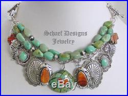 Schaef Designs Turquoise Sterling Silver Squash Blossom Charm Bracelet Necklace