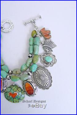 Schaef Designs Turquoise Sterling Silver Squash Blossom Charm Bracelet Necklace