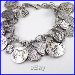 Silpada B1624 Sterling Silver Loaded 22 Charms Ancient Coin Bracelet 8 LHA3