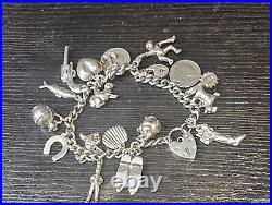 Silver 925 Charm Bracelet 7 Inches (20 Charms) Heart Padlock