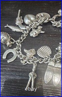 Silver 925 Charm Bracelet 7 Inches (20 Charms) Heart Padlock