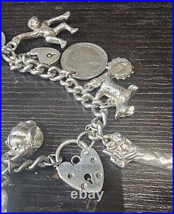 Silver 925 Charm Bracelet 7 Inches (20 Charms) Heart Padlock