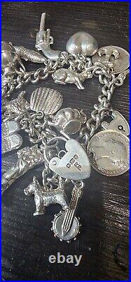 Silver 925 Charm Bracelet 7 Inches (20 Charms) Heart Padlock