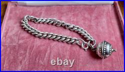 Silver 925 Pomander ball charm bracelet solid cuban chain Vintage 7.5 inch