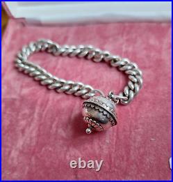 Silver 925 Pomander ball charm bracelet solid cuban chain Vintage 7.5 inch