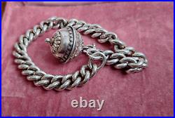 Silver 925 Pomander ball charm bracelet solid cuban chain Vintage 7.5 inch