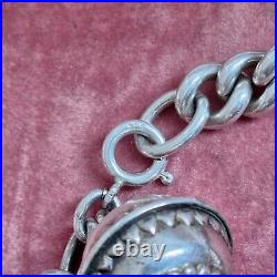 Silver 925 Pomander ball charm bracelet solid cuban chain Vintage 7.5 inch