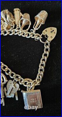Silver Charm Bracelet 925 Dangle Charm Round Curb Link 56.81g
