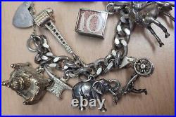 Silver Charm Bracelet Chuncky with 13 Charms 92g
