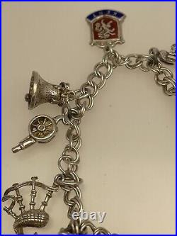 Silver Charm Bracelet Double Link Chain 12 Charms Heart Padlock Clasp 7 32 g