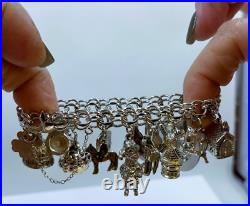 Silver Charm Bracelet Estate With Charms