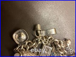 Silver Charm Bracelet with 18 Charms + Lock + Chain. 171.48g