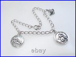 Silver Cherub Angel Charm Bracelet -God Protect You-Bethlehem- 7 3/4 Curb Chain