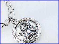 Silver Cherub Angel Charm Bracelet -God Protect You-Bethlehem- 7 3/4 Curb Chain