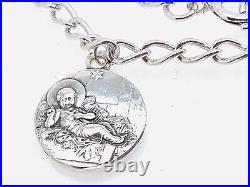 Silver Cherub Angel Charm Bracelet -God Protect You-Bethlehem- 7 3/4 Curb Chain