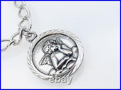 Silver Cherub Angel Charm Bracelet -God Protect You-Bethlehem- 7 3/4 Curb Chain