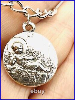 Silver Cherub Angel Charm Bracelet -God Protect You-Bethlehem- 7 3/4 Curb Chain