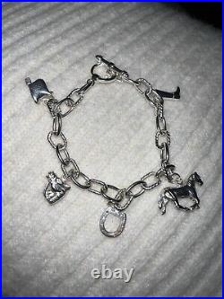 Silver Equestrian Horse Saddle Boot Horseshoe Charm Toggle Bracelet