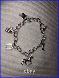 Silver Equestrian Horse Saddle Boot Horseshoe Charm Toggle Bracelet