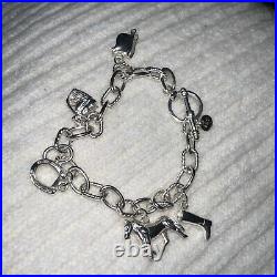 Silver Equestrian Horse Saddle Boot Horseshoe Charm Toggle Bracelet