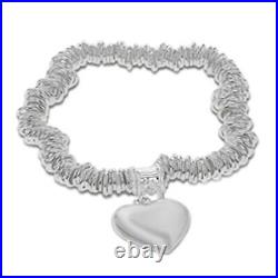 Silver Heart Charm Bracelet Size 7 Inches with 925 Sterling Stamped Wt. 31 Grams