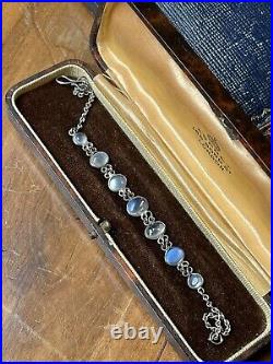 Silver Moonstone Bracelet 925 Sterling Edwardian Antique 18cm
