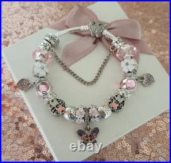 Silver Pandora Bracelet Butterfly Clasp +Charms S925 ALE 20 cm+ Pandora Box