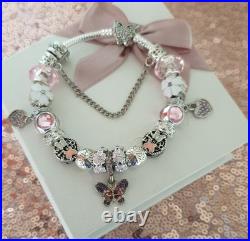 Silver Pandora Bracelet Butterfly Clasp +Charms S925 ALE 20 cm+ Pandora Box