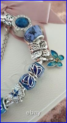 Silver Pandora Bracelet Butterfly Clasp + Charms Shown + Pandora Box. 19 cms Silver Pandora Bracelet Butterfly Clasp + Charms Shown + Pandora Box. 19 cms