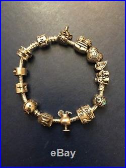 Silver Pandora Charm Bracelet 13 Charms with several retired charms with Box