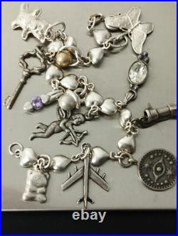 Silver Total of 25 Charms Heart Bracelet Rare Vintage Silver Total of 25 Charms Heart Bracelet Rare Vintage