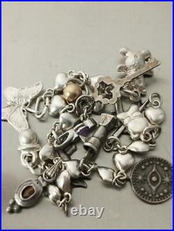 Silver Total of 25 Charms Heart Bracelet Rare Vintage Silver Total of 25 Charms Heart Bracelet Rare Vintage
