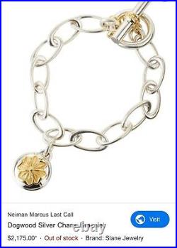 Slane &Slane Sterling Silver 925 Yellow Gold 18k Dogwood Toggle charm bracelet