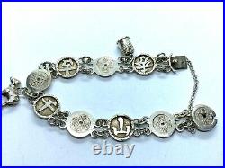Small 1900's Antique Chinese Silver Lucky Coin Charm Bracelet