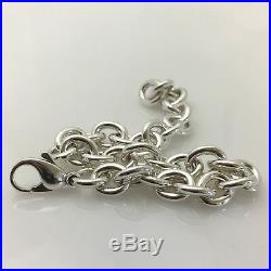 Small 7 Tiffany & Co Silver Rolo Chain Link Charm Bracelet with Lobster Clasp