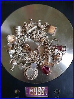 Solid 925 Sterling Silver Exquisite Vintage 27 Charms Bracelet, Collectable