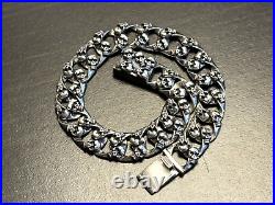 Solid 925 Sterling Silver Mens Heavy Curb Skull Chain Cuff Bracelet 18.5cm