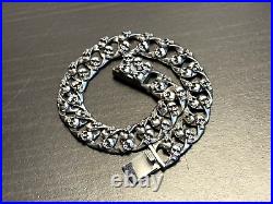 Solid 925 Sterling Silver Mens Heavy Curb Skull Chain Cuff Bracelet 18.5cm