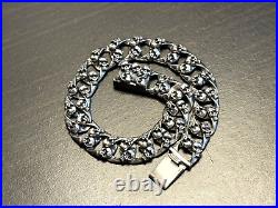 Solid 925 Sterling Silver Mens Heavy Curb Skull Chain Cuff Bracelet 18.5cm